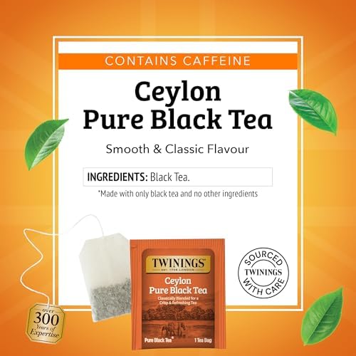Twinings Ceylon Pure Black Tea Individually Wrapped Bags, 20 Count (Pack of 2), formerly Ceylon Orange Pekoe, Crisp, Refreshing, Caffeinated, Enjoy Hot or Iced, 20 Teabags