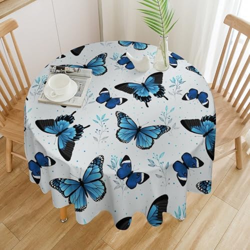 Blue Flying Butterfly Tablecloth, Vintage Celestial Butterfly Herbs Leaves Flower Print Table Cloth for Farmhouse Kitchen Party Picnic Dinner Decor, 50x50in