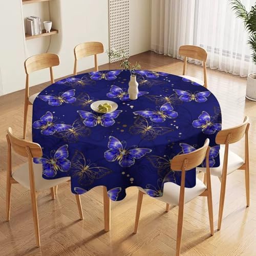 Dark Purple Butterfly Tablecloth, Luxury Golden Blue Purple Butterfly Print Table Cloth for Outdoor Patio Party Picnic Wedding Indoor Kitchen Dinner Table Decor, 50x50in