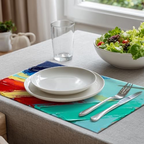Batmerry Modern Colorful Decorative Placemats, Abstract Art Digital Painting Color Texture Artwork Woven Burlap Modern Placemats for Dining Table Kitchen Farmhouse Wedding Decor Indoor Set of 4