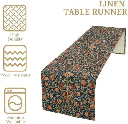 William Morris Table Runner, Boho Rustic Ethnic Flower Original Design Print Table Runner for Home Party Dining Room Kitchen Decor 13x120 Inch