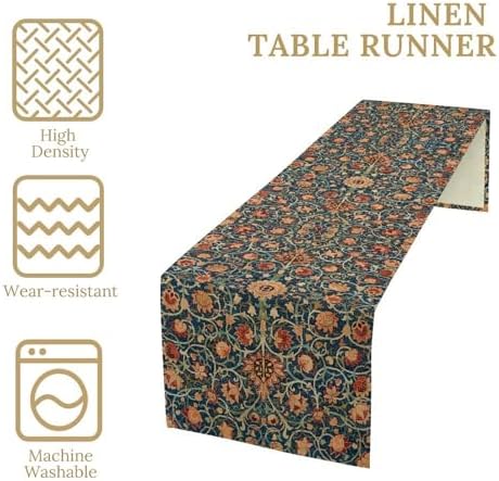 William Morris Floral Table Runner Vintage Flowers Strawberry Thief Table Runner for Dining Table Decor 13 x 90 Inch