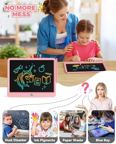 KOKODI 15 Inch LCD Writing Tablet with Anti-Lost Stylus, Erasable Doodle Board Colorful Toddler Drawing Pad, Car Travel School Games Toys for 3 4 5 6 7 8 Kids, Birthday Gift for Girls Boys Pink