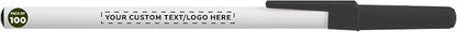 DISCOUNT PROMOS Custom Value Stick Pens Set of 100, Personalized Bulk Pack - Blue Ink, Great for Office, School, Business, Tradeshows, Events - Black Cap