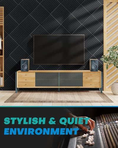 52 Pack Acoustic Foam Panels, 1 X 12 X 12 Inches Sound Proof Foam Panels for Walls, High Density Acoustic Panels Sound Absorbing, Black White Noise Cancelling Studio Wedges (NOT Include Adhesive)