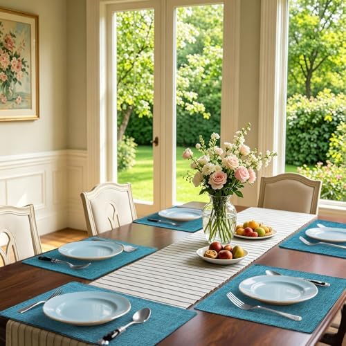 Homaxy Cloths Placemats for Dining Table Set of 6, 13" x 19", Teal