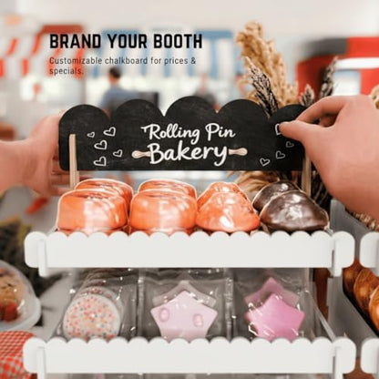 HOTCAN Wooden Cookie Display Stand with Chalkboard Sign for Bakers, Vendors, Craft Fairs | Pastry Display for Market Booths & Events | 3 Tiered Cookie Display for Muffins, Cakes, and Pastries (White)