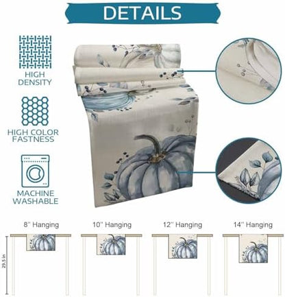 Fall Pumpkin Table Runner Dresser Scarf 13 x 72 Inch White Blue Leaves Rustic Table Runners Non-Slip Heat Resistant Kitchen Dining Table Decor for Autumn Thanksgiving Holidays Indoor Outdoor