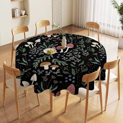 Mushroom Tablecloth, Cartoon Green Leaves Mushroom Wildflower Plant Botanical Herb Nature Garden Print Table Cloth for Home Kitchen Outdoor Party Picnic Wedding Decor, 36x36in