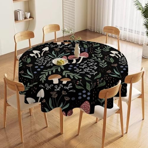 Mushroom Tablecloth, Cartoon Green Leaves Mushroom Wildflower Plant Botanical Herb Nature Garden Print Table Cloth for Home Kitchen Outdoor Party Picnic Wedding Decor, 50x50in