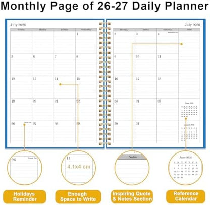 Daily Planner 2026-2027 - July 2026 to June 2027, 7" x 10", Blue