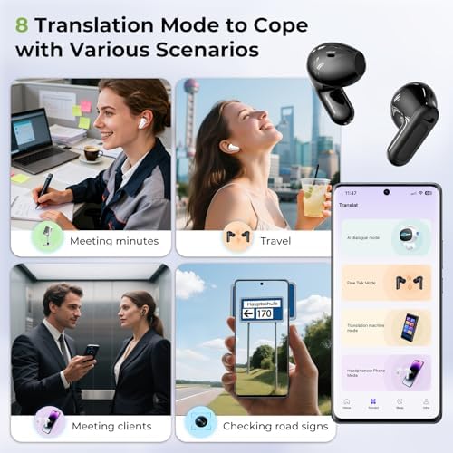 BEARTAIN NE20 Earbuds, 2025 New NE20 AI Translation Earbuds in Real Time, Language Translator Headphones with LCD Touch Screen Audifonos Traductores Inglés Español Support 135 Languages for Travel