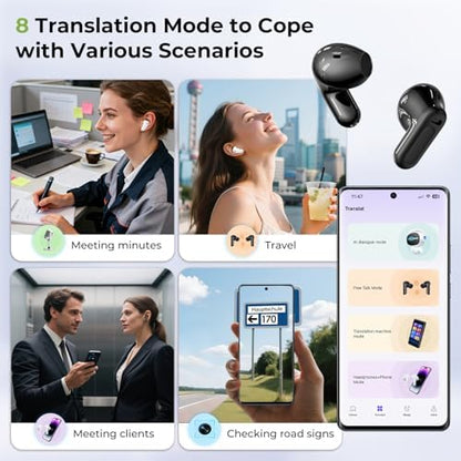 BEARTAIN NE20 Earbuds, 2025 New NE20 AI Translation Earbuds in Real Time, Language Translator Headphones with LCD Touch Screen Audifonos Traductores Inglés Español Support 135 Languages for Travel