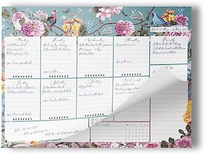 Undated Weekly Desk Planner Pad - 52 Pages Notepad With To Do List and Habit Tracker | Desk Pad Tear Off for Organization