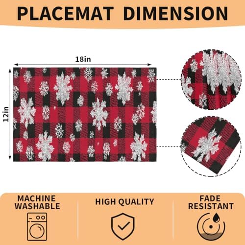Placemats Set of 4 Washable Linen Place Mats Cloth Table Mats 12x18 Inch