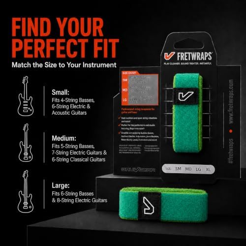 Gruv Gear Fret Wrap & Guitar Mute, Fretwrap for Acoustic, Electric & Bass | String Dampener Recording, Tapping & Practice Accessory (1 Pack, Large Green, Fits 6 String Bass, 8 String Guitar)