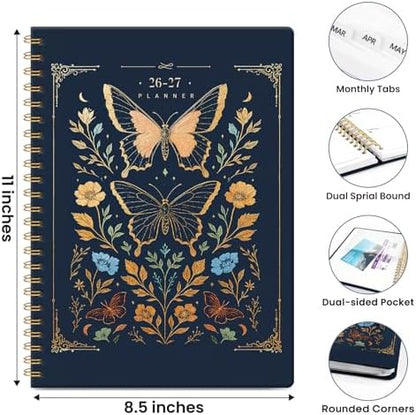 Large Planner 2026-2027, A4 (8.5" x 11") Hardcover Weekly & Monthly Planner July 2026 - June 2027 with Monthly Tabs, Academic Planner for School, Work and Office, Golden Butterfly