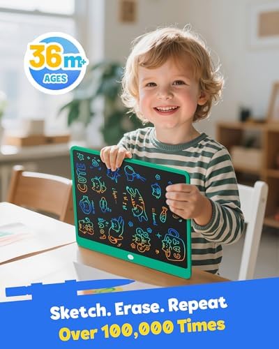 TEKFUN LCD Writing Tablet for Adults, Large Doodle Board, 16 Inch Colorful Drawing Tablet Writing Pad, Toddler Toys for 3 4 5 6 7 8 9 Year Old Girls Boys Teen, Birthday Gifts for Kids (DarkGreen)