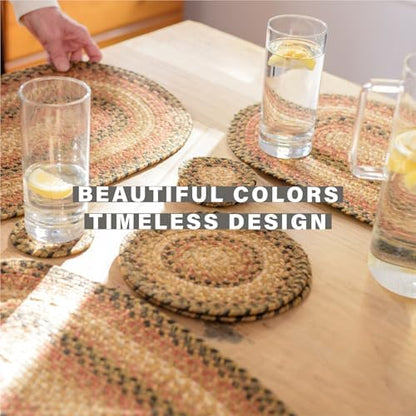 Homespice Russet Braided Placemats for Country Decor, Oval 13x19 Set of 6