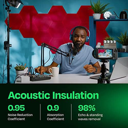 Acoustic Panels 12-Pack Soundproof Wall Panels 14"X12.1"X0.4" Sound Panels High Density Sound Dampening Panels - [Candy Red Hexagon]