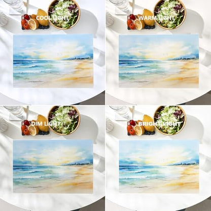 Batmerry Beach Scene Linen Placemats Set of 4, Serene Ocean View Washable Table Mats for Kitchen Table Thickened Heat Insulation Dining Set Indoor Outdoor 12X18 in
