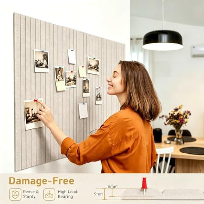 Felt Bulletin Board 36"x24" - Cork Board Alternative, 6-Pack Felt Wall Tiles with 40 Adhesive Tabs & 35 Pushpins, Pin Board for Classroom Home Office, Oatmeal
