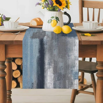Blue Grey Graffiti Table Runner Dresser Scarf 13 x 36 Inch Abstract Oil Paint Art Mottled Texture Modern Table Runners Non-Slip Heat Resistant Kitchen Dining Table Decor for Home Indoor Outdoor