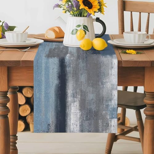 Blue Grey Graffiti Table Runner Dresser Scarf 13 x 120 Inch Abstract Oil Paint Art Mottled Texture Modern Table Runners Non-Slip Heat Resistant Kitchen Dining Table Decor for Home Indoor Outdoor