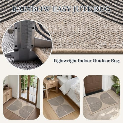 Lahome Rainbow Easy Jute Rug, 2x3 Farmhouse Kitchen Rugs Non Slip