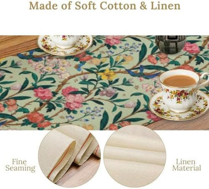 William Morris Floral Table Runner, Birds Butterflies and Bees Botanical Flower Original Design Print Table Runner for Home Party Dining Room Kitchen Decor 13x120 Inch