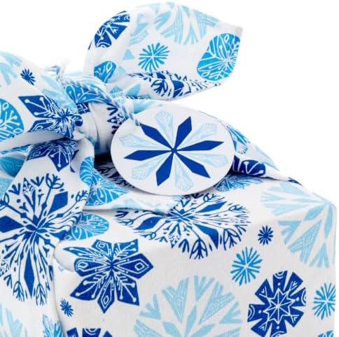 Hallmark 26" Reusable Fabric Holiday Gift Wrap (Blue Snowflakes on White)