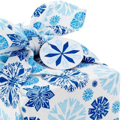Hallmark 26" Reusable Fabric Holiday Gift Wrap (Blue Snowflakes on White)