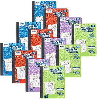 Mead Primary Journal Creative Story Tablet Composition Notebook, 7.5" x 9.75", Grades K-2, 100 Sheets, 12 Pack, Assorted Colors (610052-ECM)