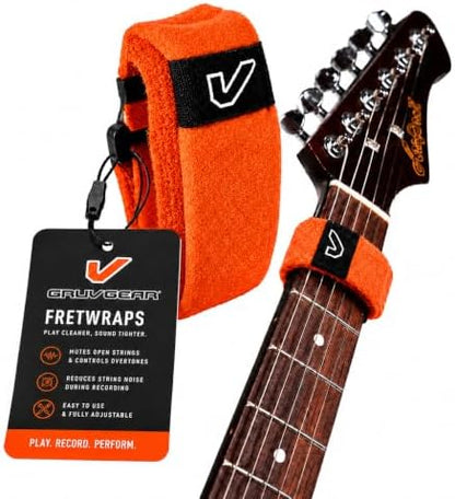 Gruv Gear Fret Wrap & Guitar Mute, Fretwrap for Acoustic, Electric & Bass | String Dampener Recording, Tapping & Practice Accessory (1 Pack, Large Orange, Fits 6 String Bass, 8 String Guitar)