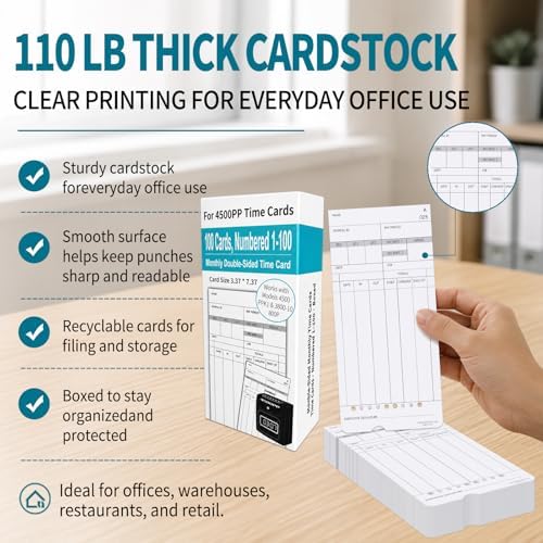 100 Pack Time Cards for Nile 4500PP/4500PP10 & Pyramid 3800/3800-10 Clocks