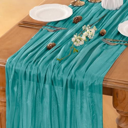 Teal Cheesecloth Table Runner Fall Boho Wedding Birthday Home Decor