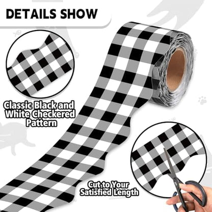 VABAMNA 50 Feet Bulletin Board Borders Black White Checkered Classroom Decor Wavy Scalloped Rolled Border Trims for Back to School Classroom Chalkboard Whiteboard Door Wall Decorations