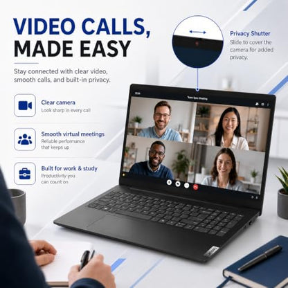 Lenovo 2026 V15 Slim Business Laptop, 15.6" FHD Display, Powerful Intel Quad-Core Processor, 16GB DDR5 RAM, 1TB SSD, Wi-Fi 6, RJ45 Ethernet, HDMI, 8-Hour Battery, Windows 11 Pro, MS 365 for the Web