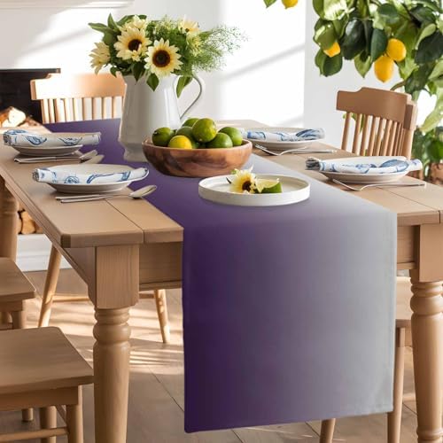 Purple Gray Gradient Table Runner Dresser Scarf 13 x 72 Inch Modern Ombre Minimalist Table Runners Non-Slip Heat Resistant Kitchen Dining Table Decor for Home Holidays Indoor Outdoor