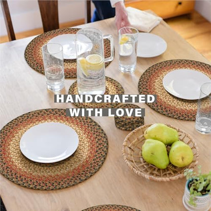 Homespice Russet Braided Placemats Ideal as Dining Mats, Round 15" Set of 2