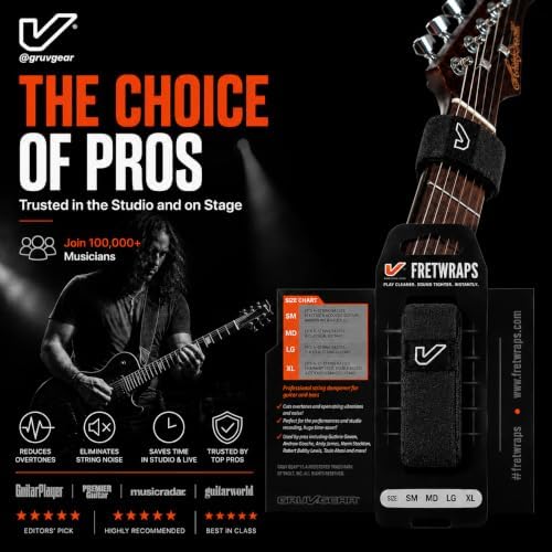 Gruv Gear Fret Wrap & Guitar Mute, Fretwrap for Acoustic, Electric & Bass | String Dampener Recording, Tapping & Practice Accessory (1 Pack, Large Ebony, Fits 6 String Bass, 8 String Guitar)
