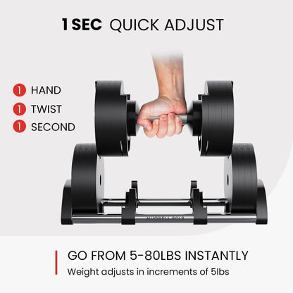 NUOBELL Adjustable Dumbbells 5-80 lbs: Replace 16 Sets, Ideal for Home Gym Weight Bench & Press