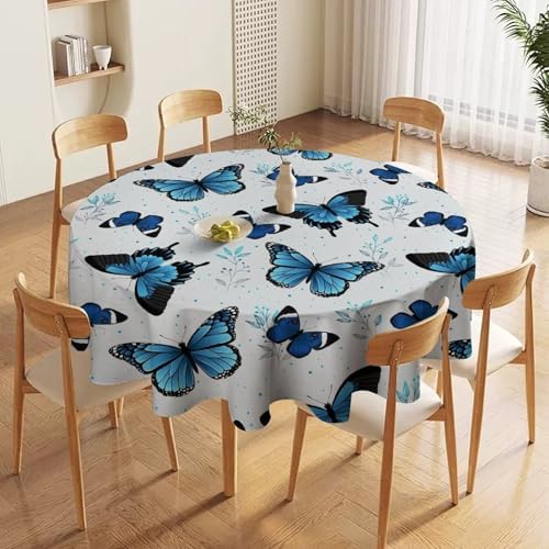 Blue Flying Butterfly Tablecloth, Vintage Celestial Butterfly Herbs Leaves Flower Print Table Cloth for Farmhouse Kitchen Party Picnic Dinner Decor, 36x36in