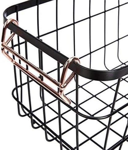 Amazon Basics Stackable Metal Wire Rectangular Storage Baskets for Kitchen, Bathroom or Pantry Organizing, 2 Count, Black (Pack of 4)