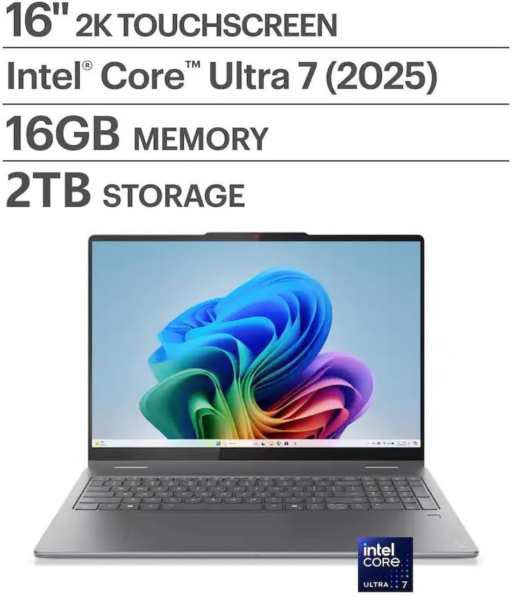 Lenovo Yoga 7i 2-in-1 AI PC Laptop 16" 2K WUXGA IPS Touch, Intel Core Ultra 7 256V, 16GB RAM 2TB SSD, Intel Arc Graphics 140V, Backlit KB, FP Reader, Thunderbolt, Win11, w/USB 3.0 Hub, W/GaLiMu