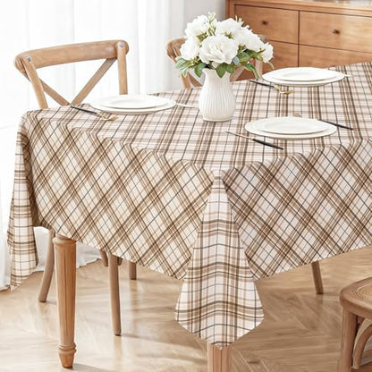 DWCN Checkered Tablecloth, 54 x 80 Inch, Rectangular, Brown and White