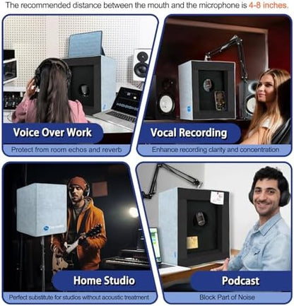 TroyStudio Enclosed Vocal Booth, Portable Microphone Isolation Shield, Foldable Reflection Filter with Acoustic Foam & Panels, Recording Sound Box Home Studio Equipment for Podcast Music Voice Over