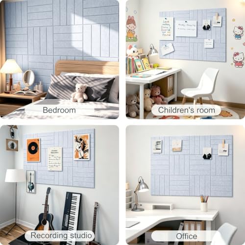 0.47" Thick Felt Wall Tiles 36"x24" Cork Board Alternative 6 Pack 11.81"x11.81"Felt Bulletin Board Pin Board with Removable Adhesive Tape&30 Pushpins for Home Office School(Bold-Silver Grey)