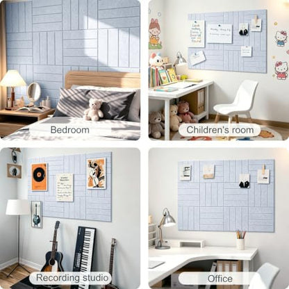 0.47" Thick Felt Wall Tiles 36"x24" Cork Board Alternative 6 Pack 11.81"x11.81"Felt Bulletin Board Pin Board with Removable Adhesive Tape&30 Pushpins for Home Office School(Bold-Silver Grey)