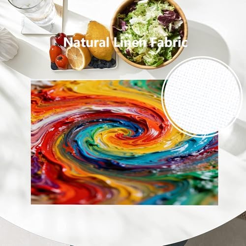 Batmerry Multicolor Abstract Art Linen Placemats Set of 8, Colorful Grunge Macro Closeup Washable Table Mats for Kitchen Table Thickened Heat Insulation Dining Set Indoor Outdoor 12X18 in